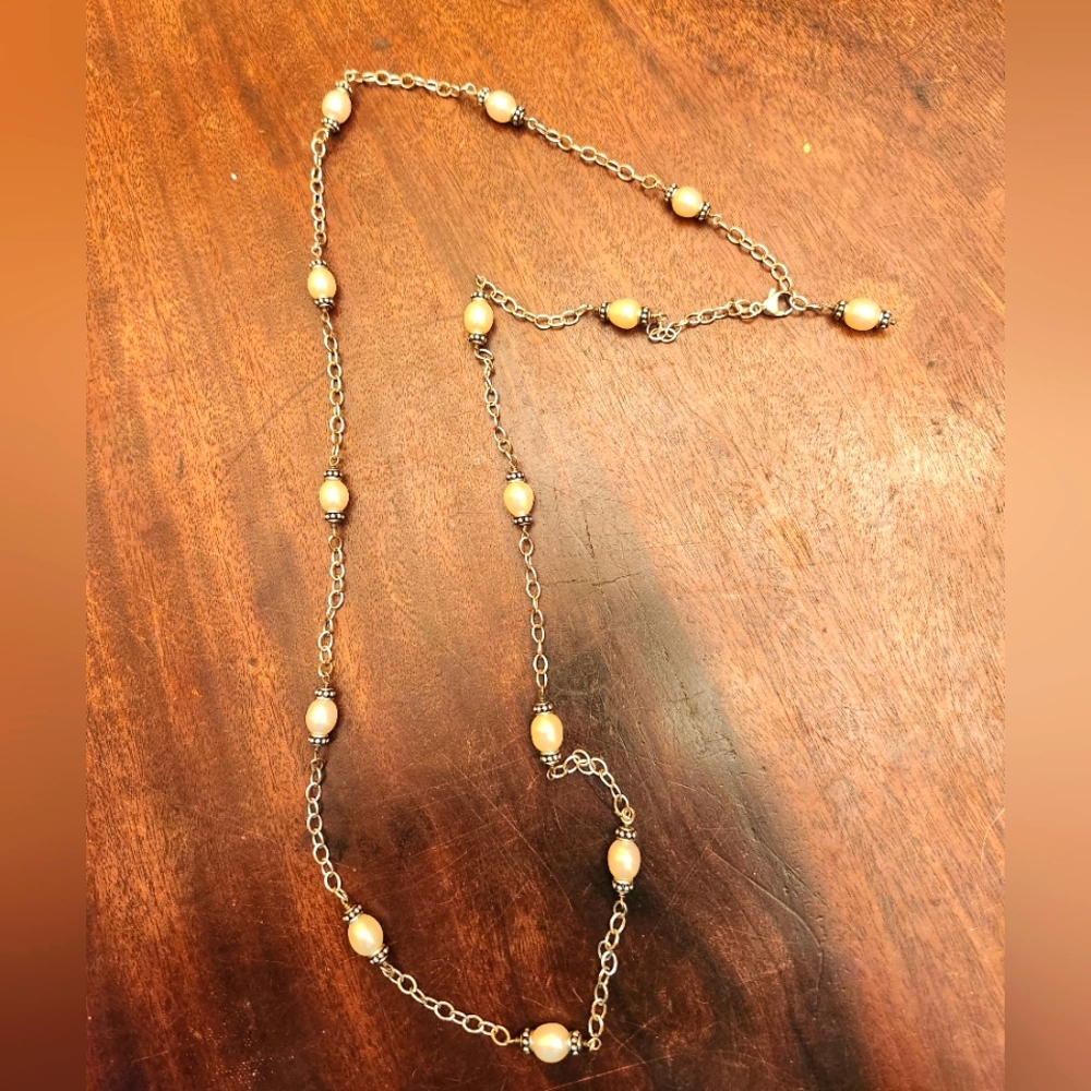 Sterling And Pearl Necklace, 34 Inch